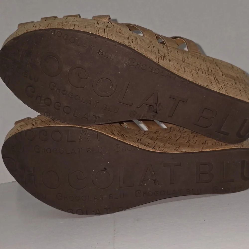 Chocolat Blu Peep Toe Yemaya Slide Platform Cork Wedge Womens Size 10